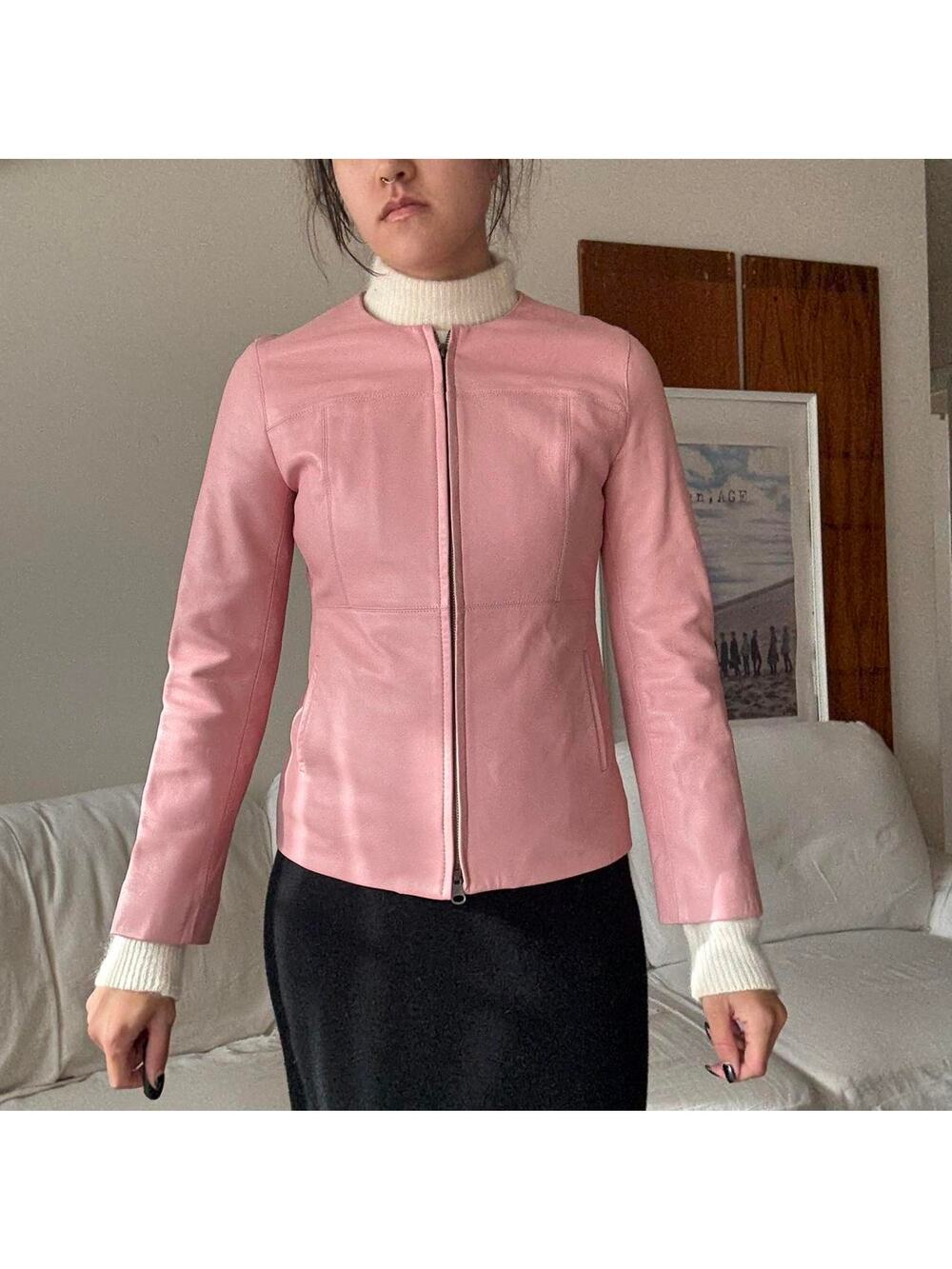 Vintage pastel pink 100 genuinepink 100% genuine leather jacket